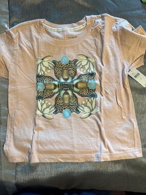 NWT  Pink Graphic Tee with Floral & Leopard Motif